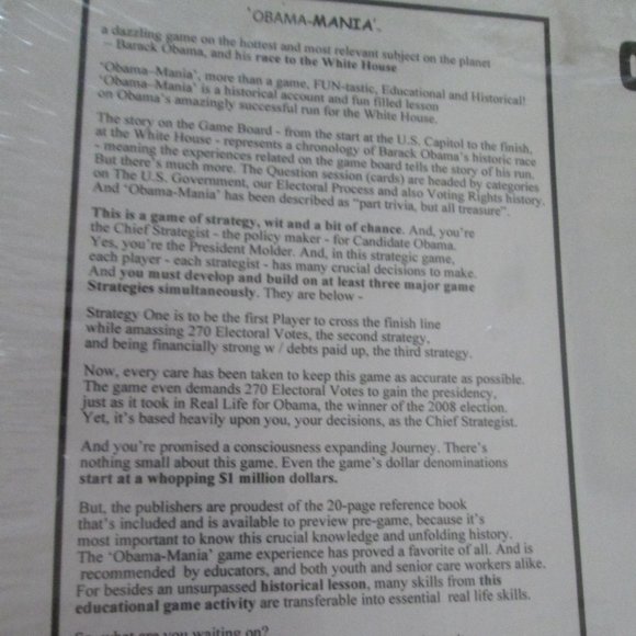 NIB President Barack Obama Obama-mania The Race to the White House Board Game - Picture 5 of 6